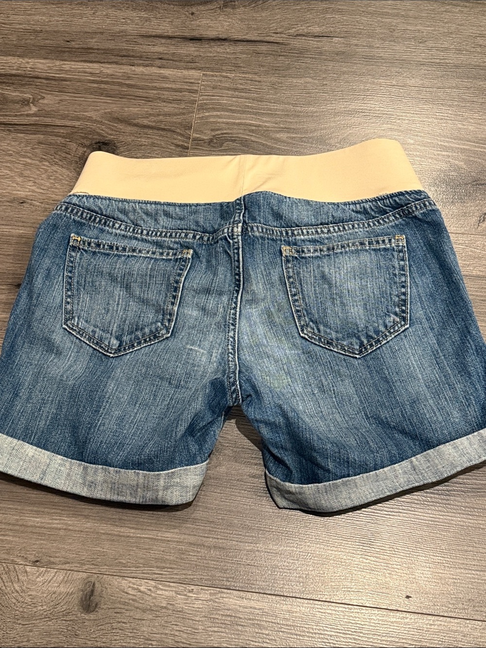 Old Navy Blue Denim Shorts with Cream Waistband